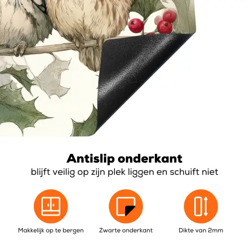Uilen - Tak - Hulstblaadjes - Kerstmuts Inductie beschermer vinyl 3mm klein -zzzzzzz-td-onderkant
