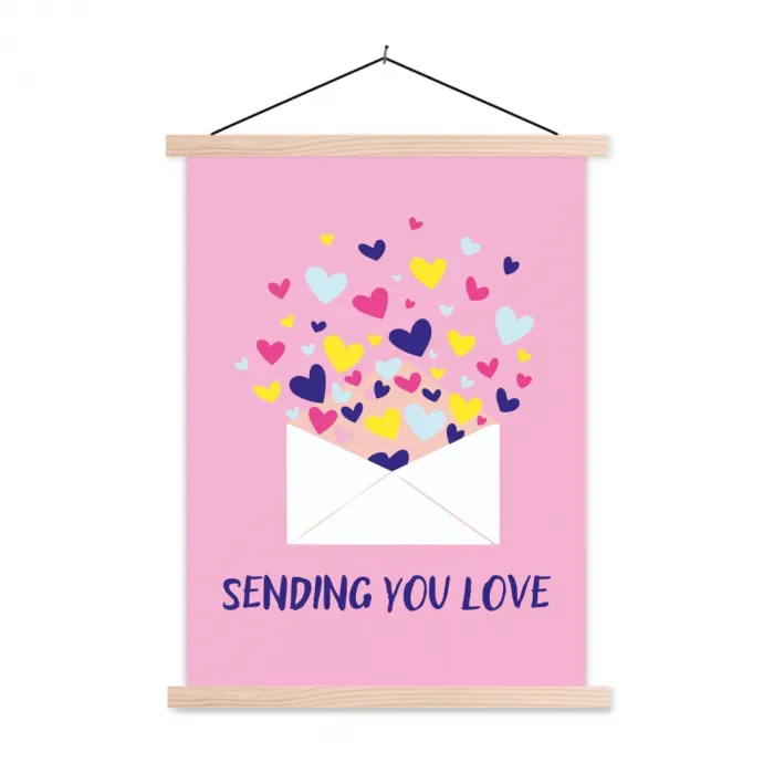 Envelop - Love - Hartjes - Valentijn textielposter latten blank klein -3d