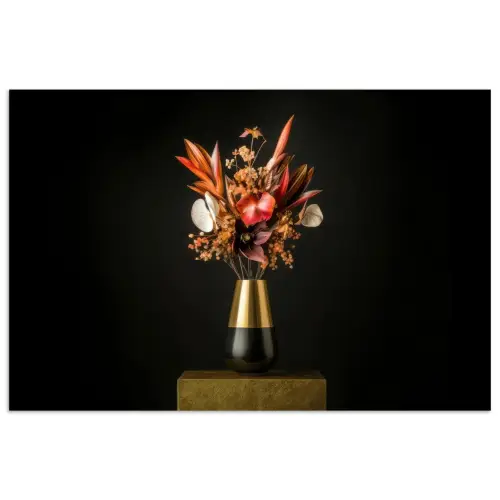 Exotisch - Boeket - Vaas - Goud poster papier klein -3d