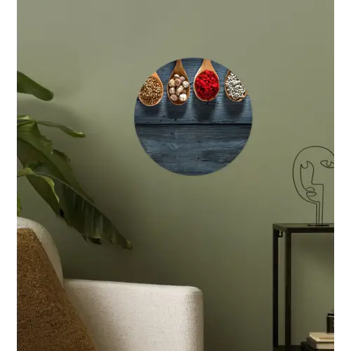 Kruiden - Lepels - Hout - Keuken - Specerijen - Industrieel Wandcirkel behangsticker klein -sfeer2