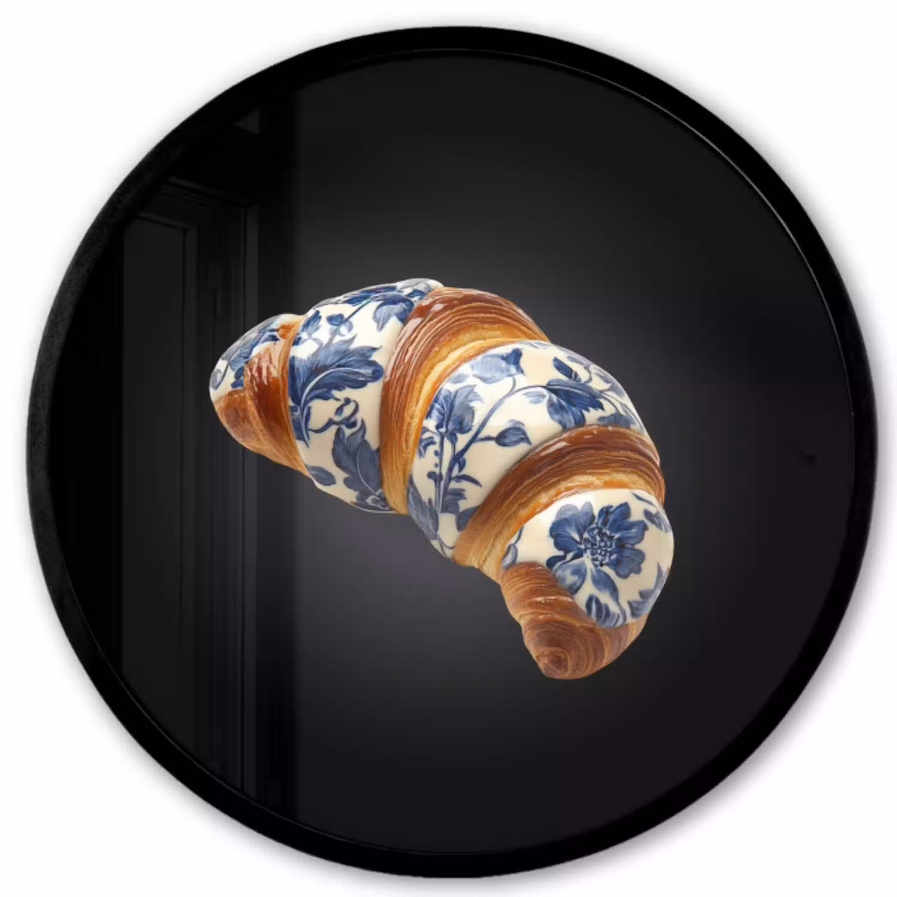 Croissant - Bloemenpatroon - Delftsblauw Fotolijst rond zonder passe partout klein -3d