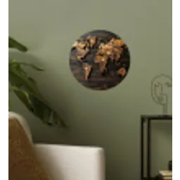 Wereldkaart -  Hout - Mozaïek Wandcirkel behangsticker klein -sfeer2