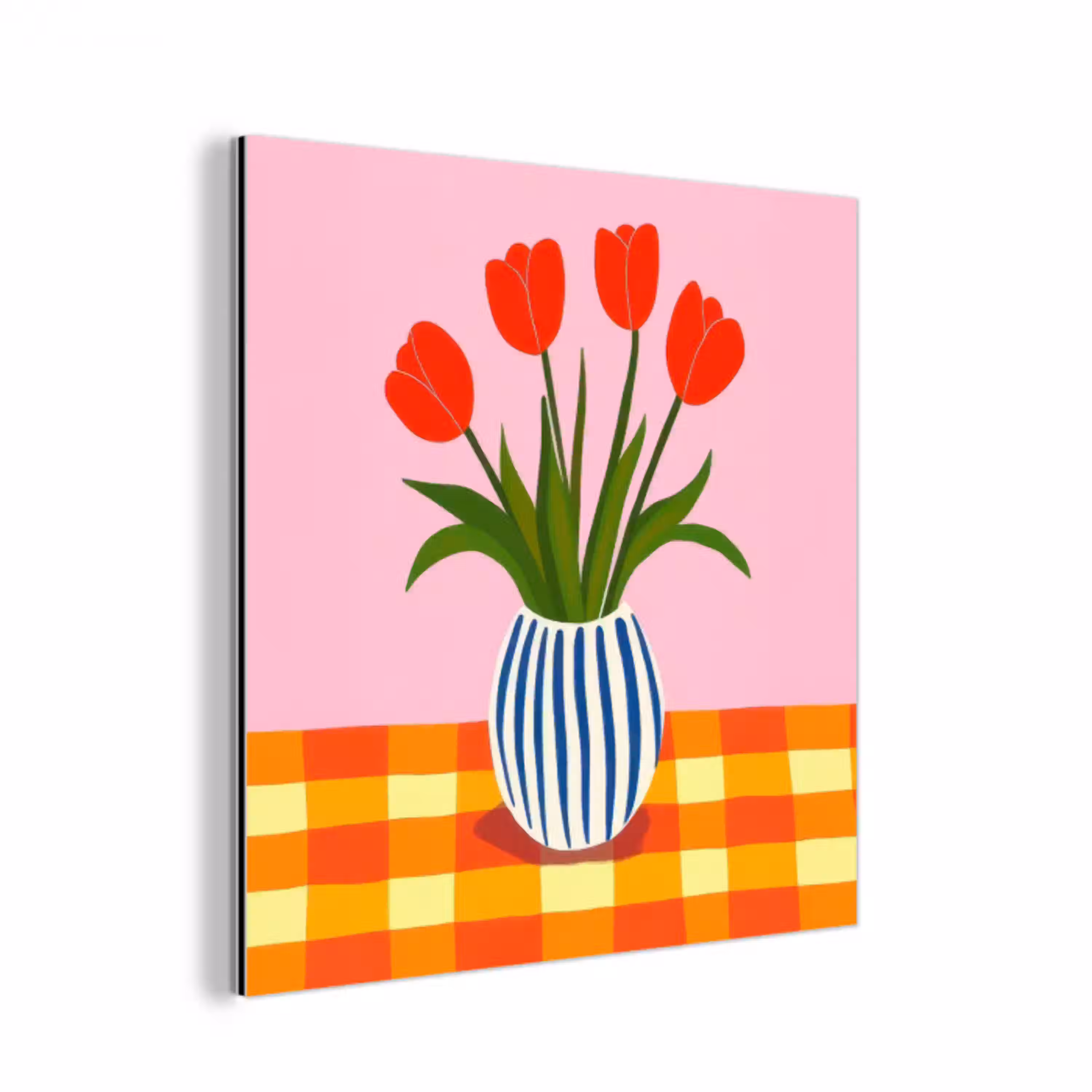 Tulpen - Roze - Vaas aluminium wit klein -3d