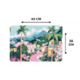 Kleurrijk - Huizen - Heuvels - Roze Placemat vinyl groot -specs