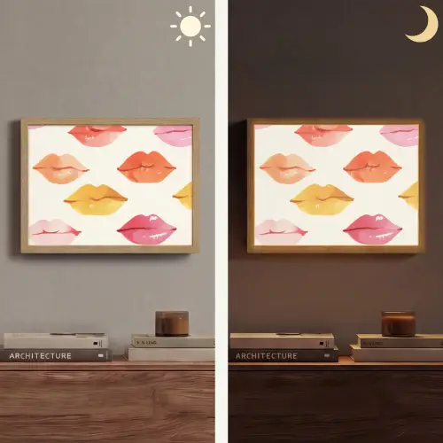 Lippen - Kleurrijk - Glanzend Light Box met batterij (Wandlamp) middel -sfeer3