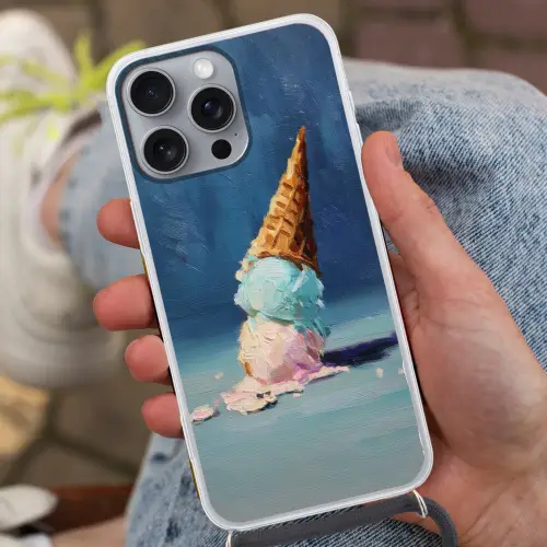 Ijshoorn - Bolletjes - Smelt - Roze Hoesje iPhone 16 Pro Max met koord klein -sfeer3