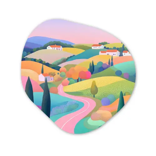 Landschap - Paars - Pastel - Huizen Wandcirkel Organisch Forex 3mm klein -3d