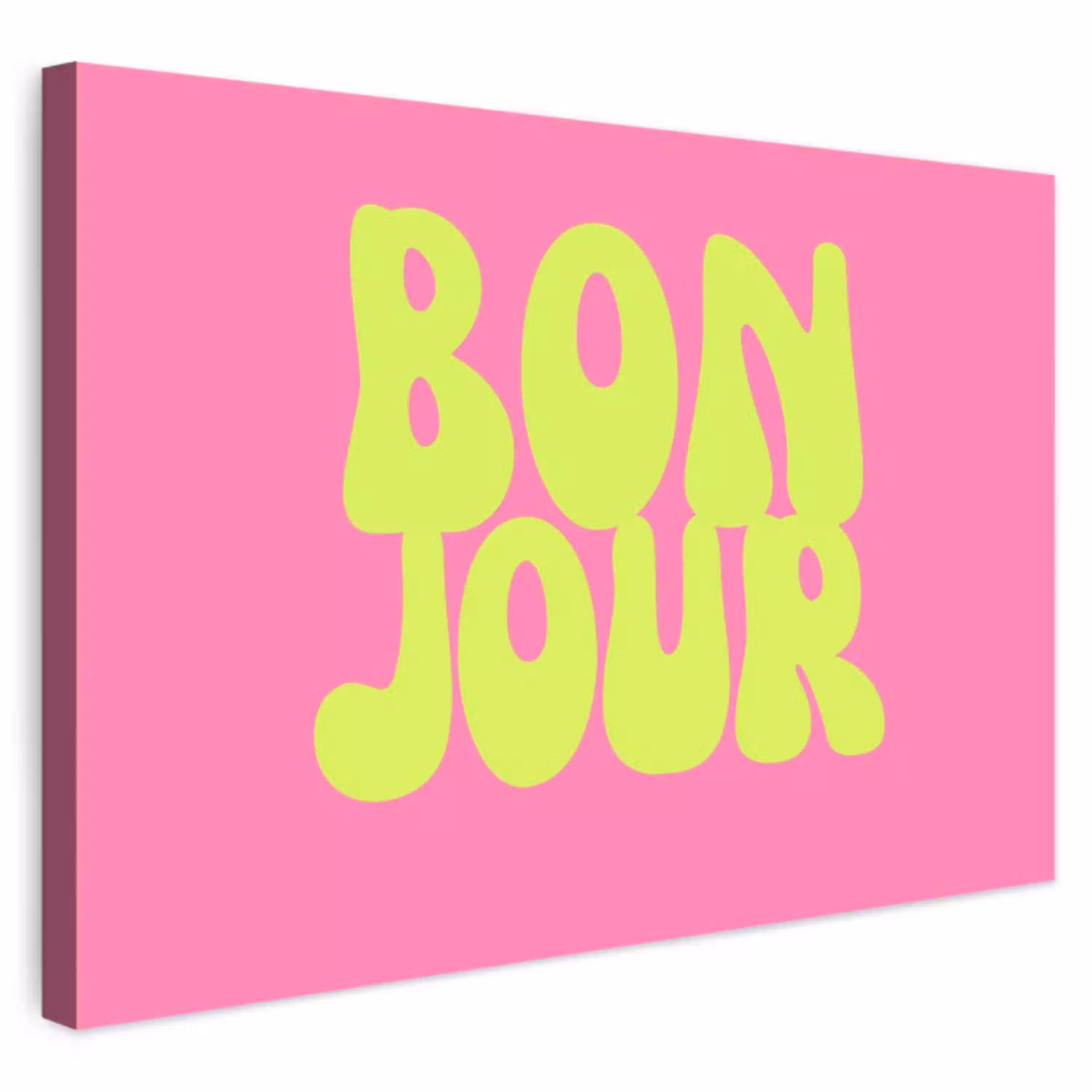 Bonjour - Roze - Fel groen Tuinposter op houten frame 2 cm dik klein -3d
