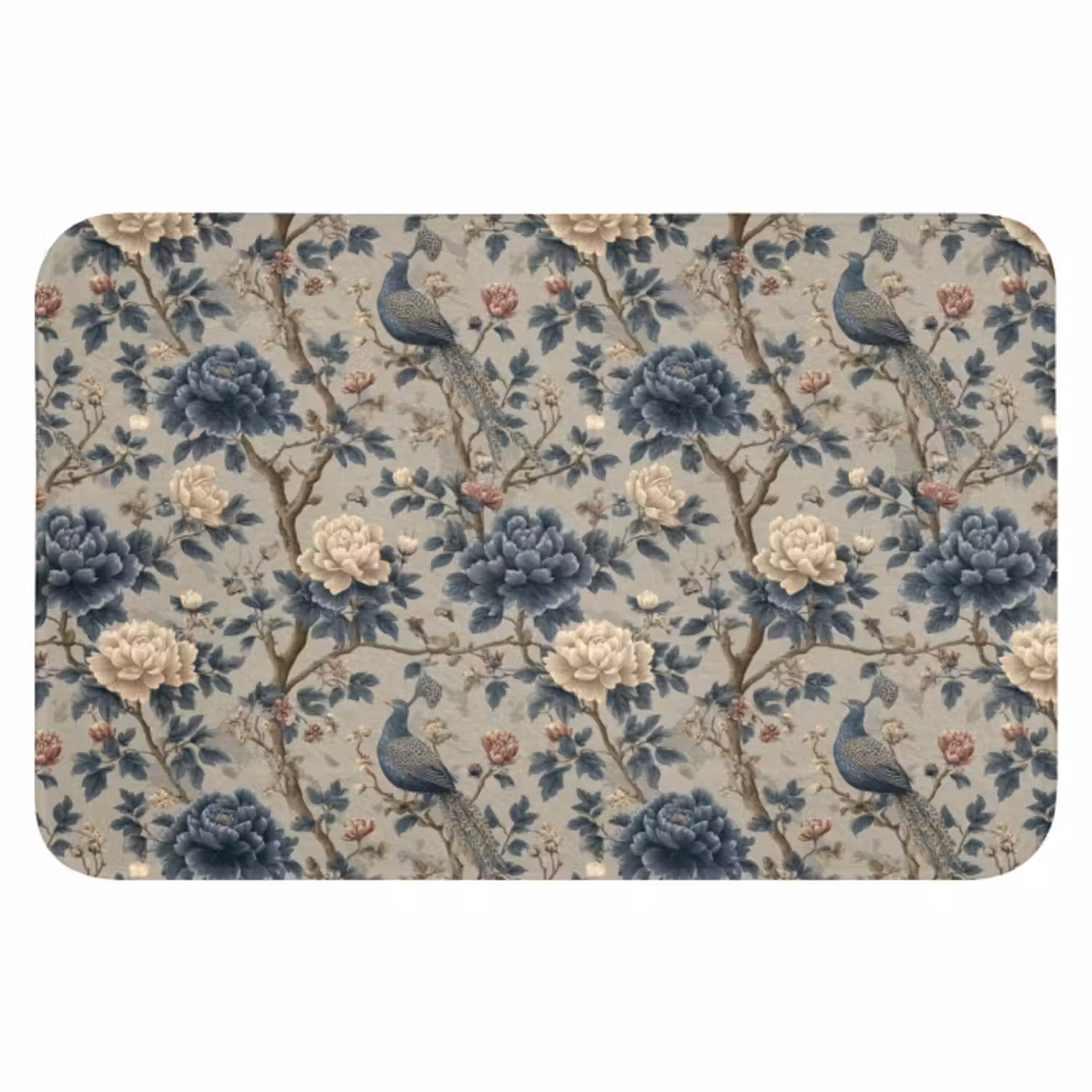 Badematte - Pfau - Blumen - Blau