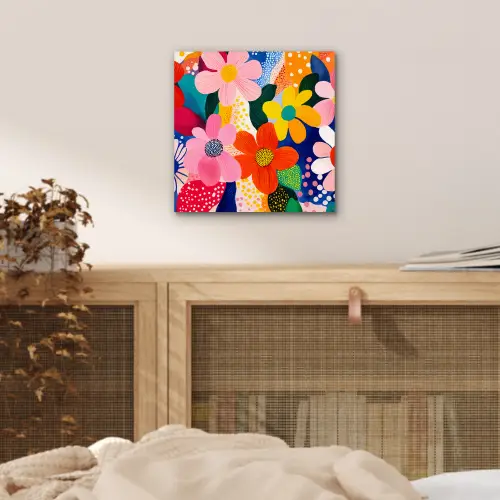 Bloemen - Kleurrijk - Stippen aluminium wit klein -sfeer3