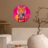 Tijger - Kimono - Planten - Roze Wandcirkel behangsticker klein -sfeer1