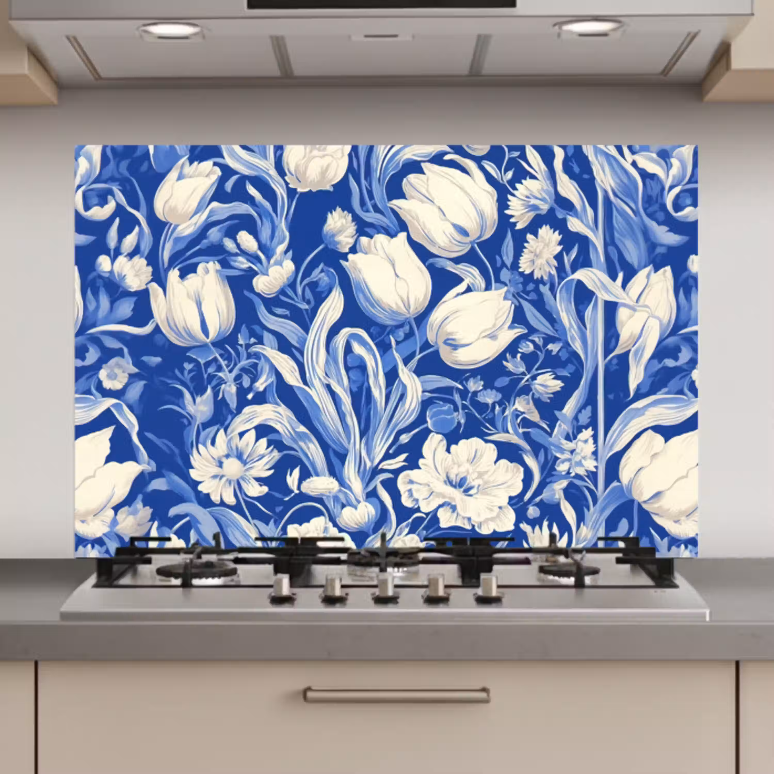 Bloemen - Delfts Blauw - Patroon - Tulp keuken achterwand spatscherm klein -3d_website