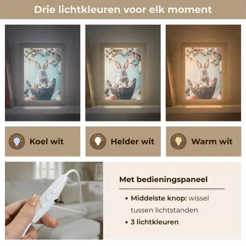 Konijn - Eieren - Mand Light Box met kabel (Tafellamp) klein -USP_lichtkleurNL