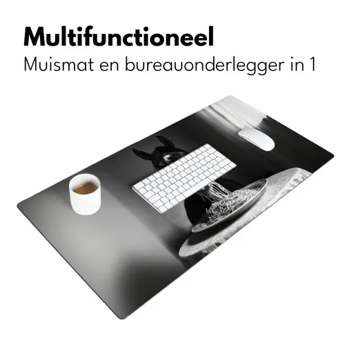 Paard - Bord - Pasta - Tafelkleed - Zwart Wit - Dieren Muismat XXL klein -sfeer4