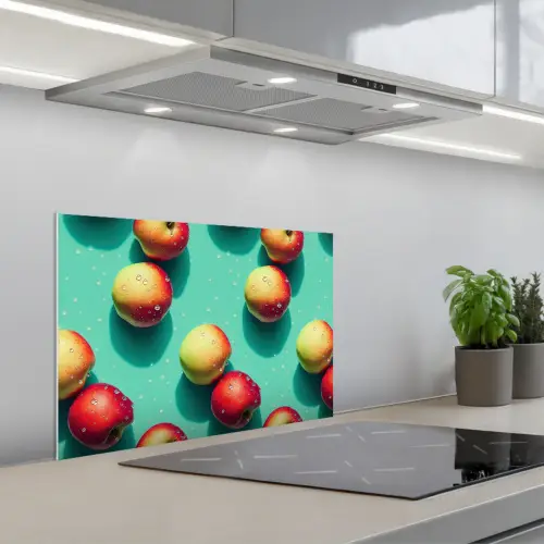 Appels - Water - Turquoise keuken achterwand spatscherm klein 900 -3d_schuin