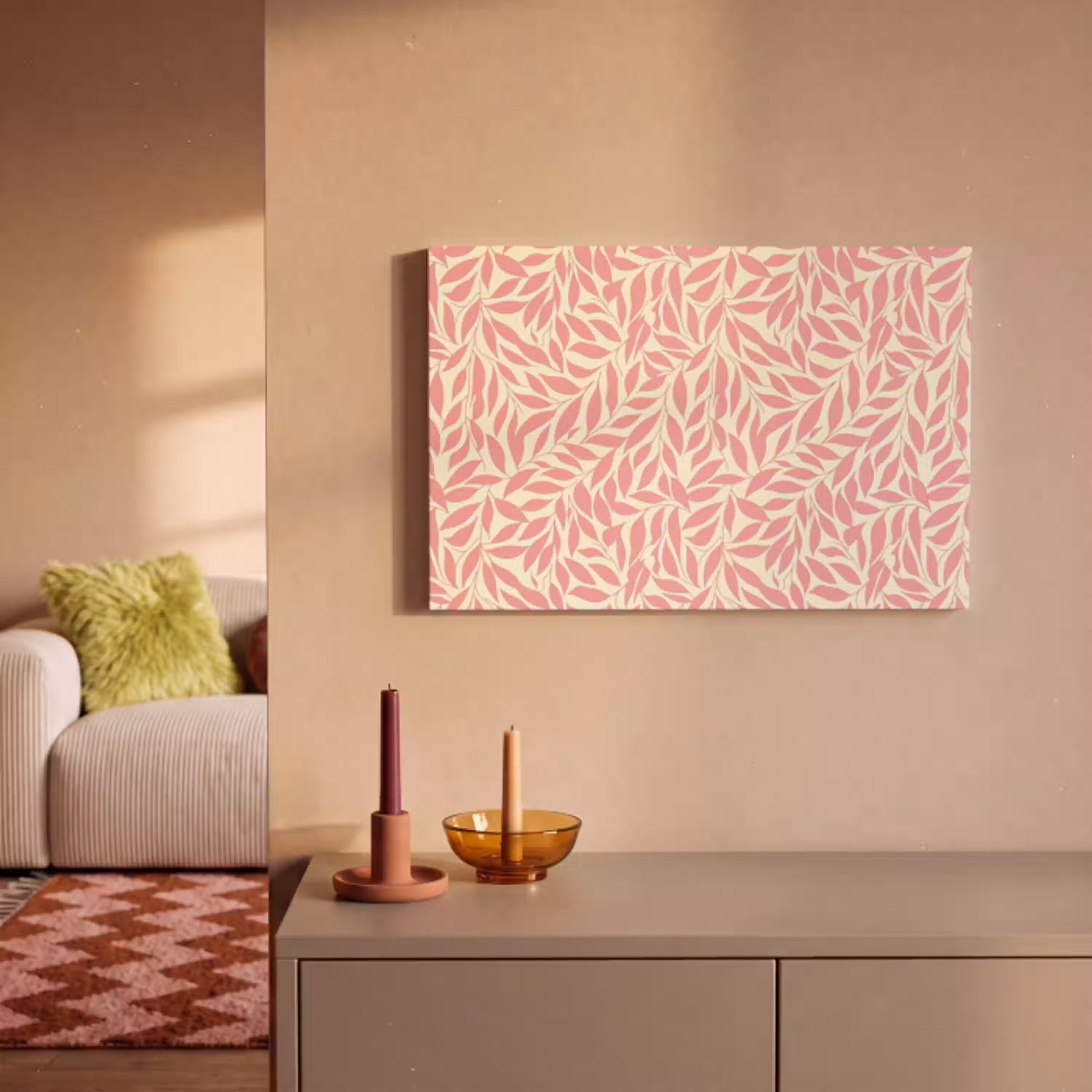 Roze - Bladeren - Dynamisch - Patroon canvas 2cm klein 34 -sfeer1