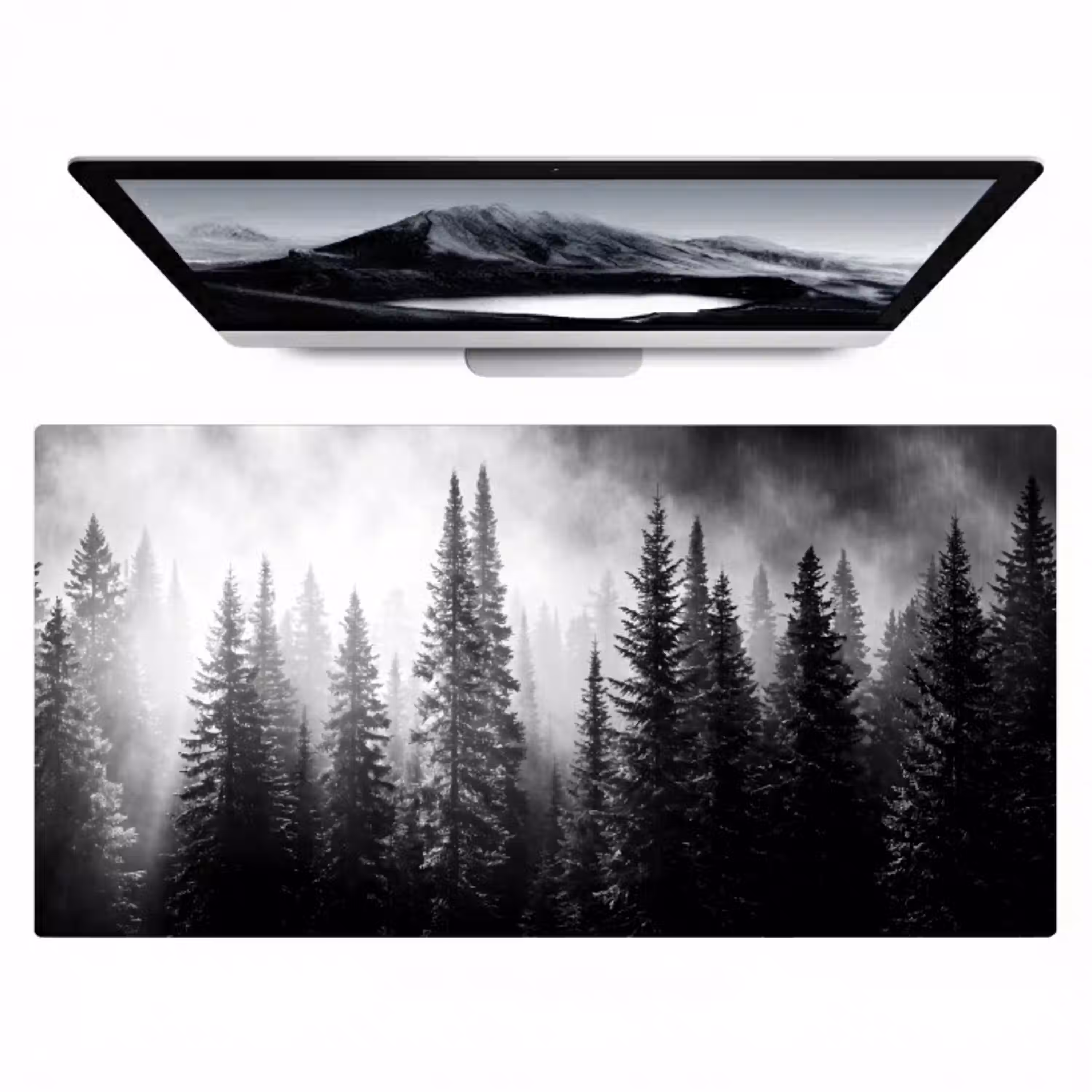 Bos - Mist - Winter - Monochroom - Natuur Muismat XXL klein -zzz3d