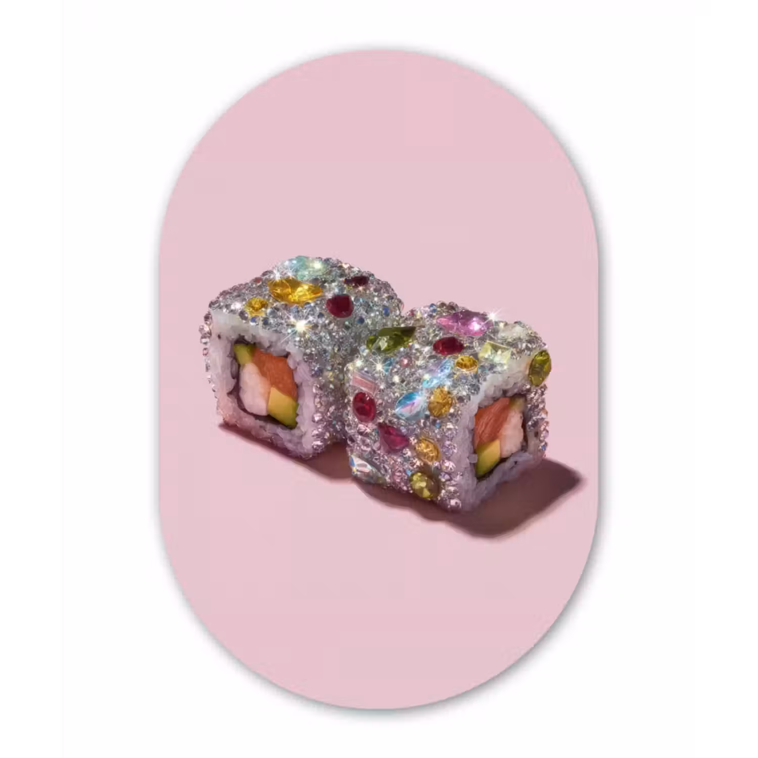 Glasbild Oval - Sushi - Röllchen - Steine - Bunt