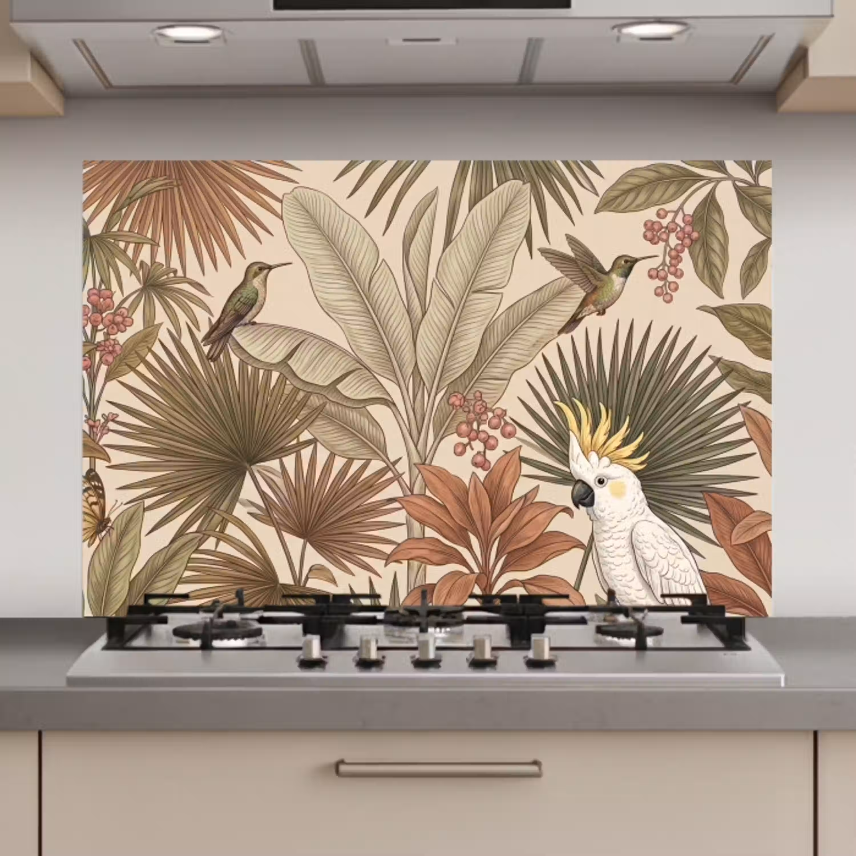 Tropisch - Vogels - Beige keuken achterwand spatscherm klein -3d_website