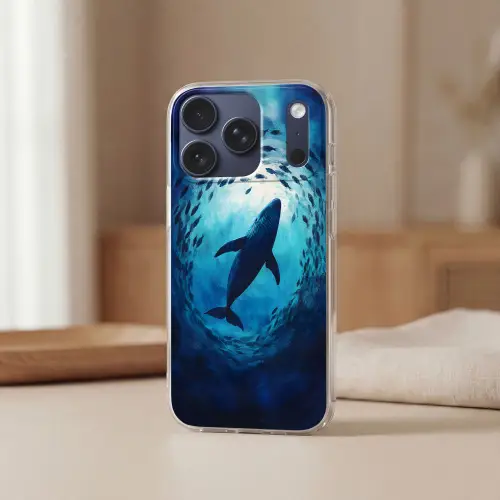 Walvis - Vissen - Donkerblauw Telefoonhoesje iPhone 17 Pro klein -sfeer2