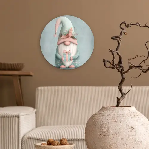 Kerstgnome - Cadeau - Groen Wandcirkel kunststof plaat 5mm dik klein -sfeer1