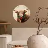 Kerst - Schotse Hooglander - Bruin - Krans Wandcirkel behangsticker klein -sfeer1