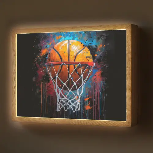 Graffiti - Basketbal - Sport - Zwart - Street art Light Box met batterij (Wandlamp) middel -z3d_website