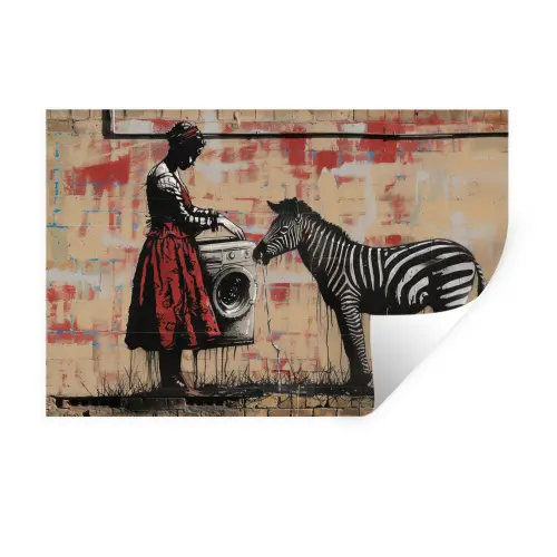 Street art - Zebra - Vrouw - Dieren - Graffiti - Banksy Muursticker klein -3d