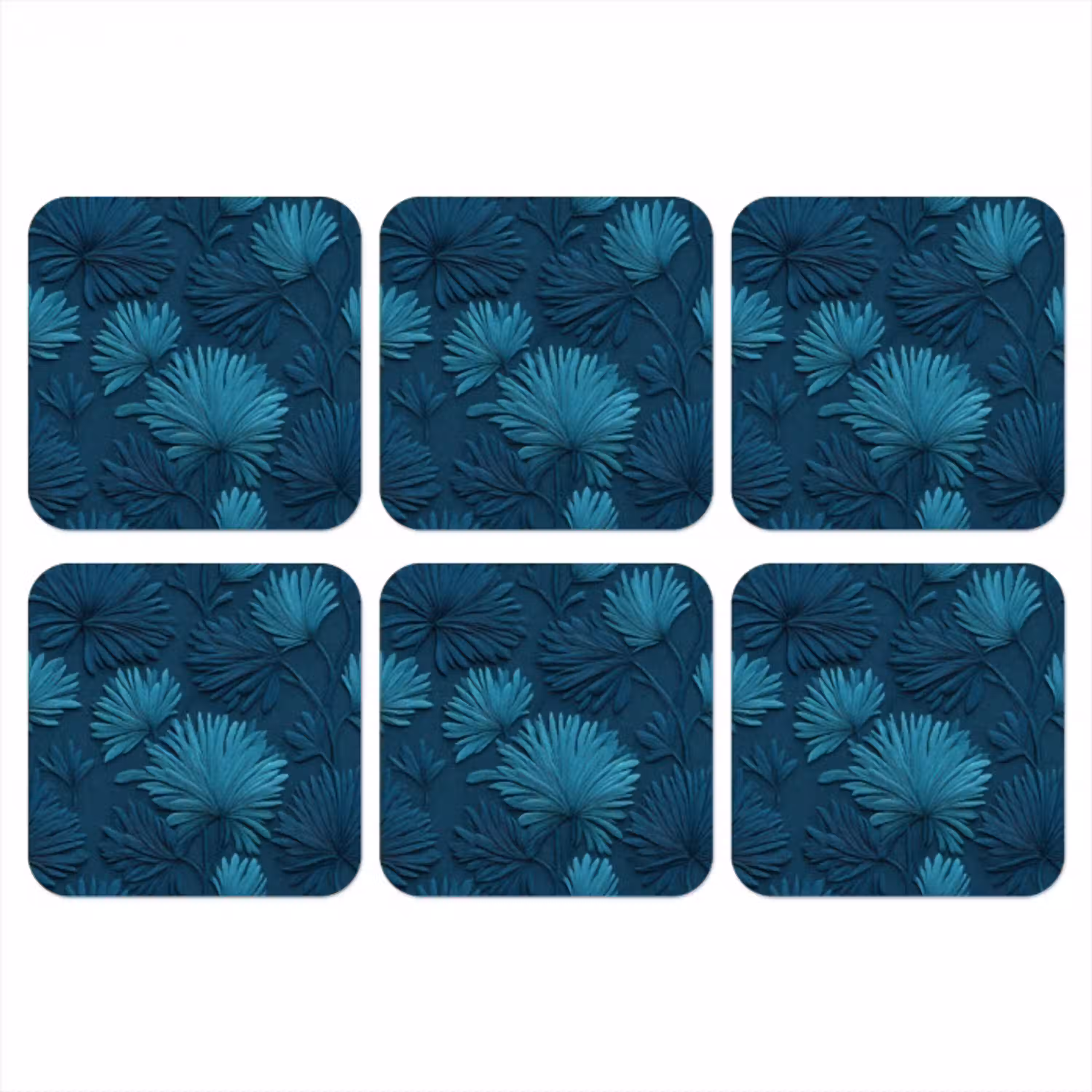 Bladeren - Reliëf - Patroon - Oceaanblauw - Modern onderzetter kurk middel 366 -3d