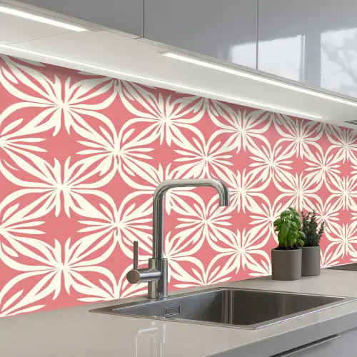 Roze - Bloemenmotief - Wit - Modern keuken achterwand 2 middel 871 -3d_schuin