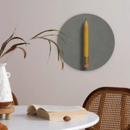Potlood - Schilderij - Geel Akoestische PET Vilt - Rond klein -sfeer3