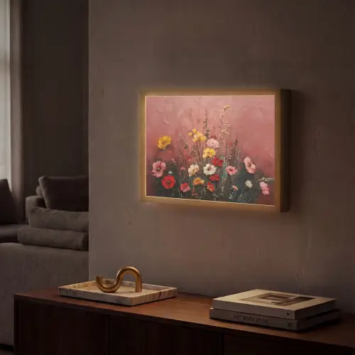 Bloemenboeket - Fijne details - Roze Light Box met batterij (Wandlamp) middel -sfeer1