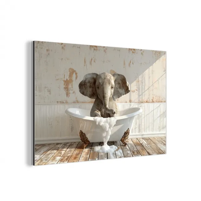 Vintage - Olifant - Badkuip - Schuim - Wilde dieren aluminium wit klein -3d