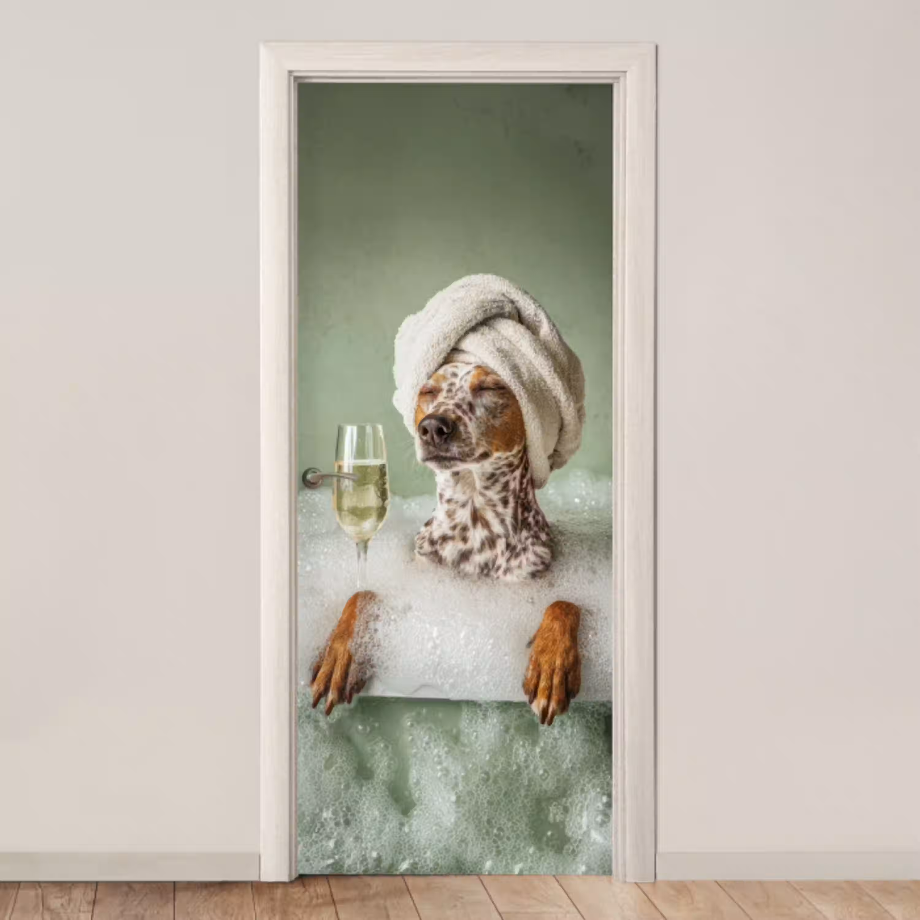Hond - Bad - Champagne - Handdoek deurposter klein -3d_beige