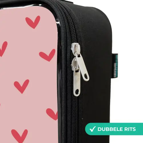 Hartjespatroon met roze kleuren Kinderkoffer - Zwart klein -rits_NL