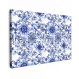 Bloemen - Blauw - Patroon - Wit Tuinposter op houten frame 2 cm dik klein 845 -3d