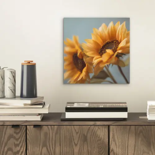 Zonnebloemen - Geel - Wazig aluminium wit klein -sfeer1