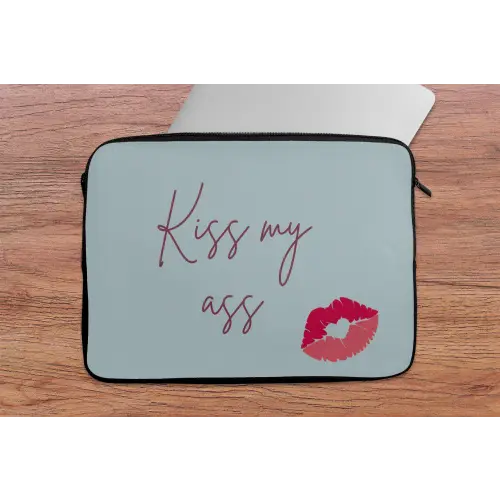 Kiss my ass - Lip - Blauw laptophoes neopreen klein -tafel