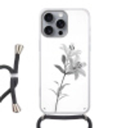 Lelies - Elegant - Zwart - Wit Hoesje iPhone 16 Pro Max met koord klein -3d