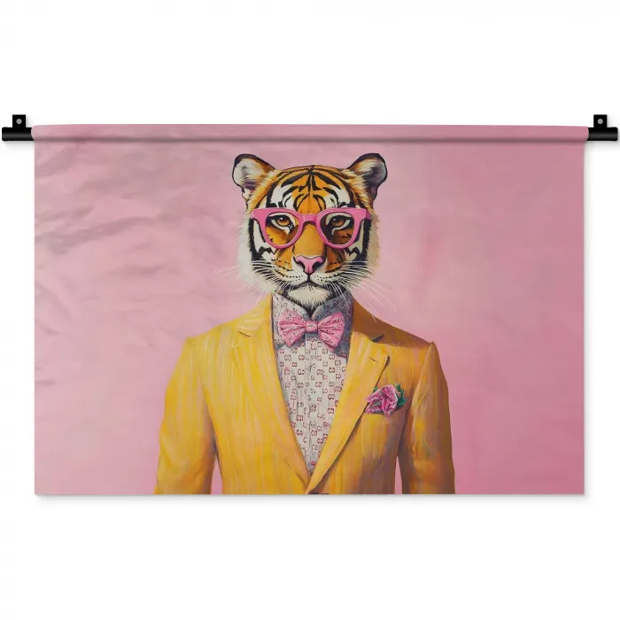Tijger - Bril - Geel - Jasje Wandkleed katoen klein -zz3d
