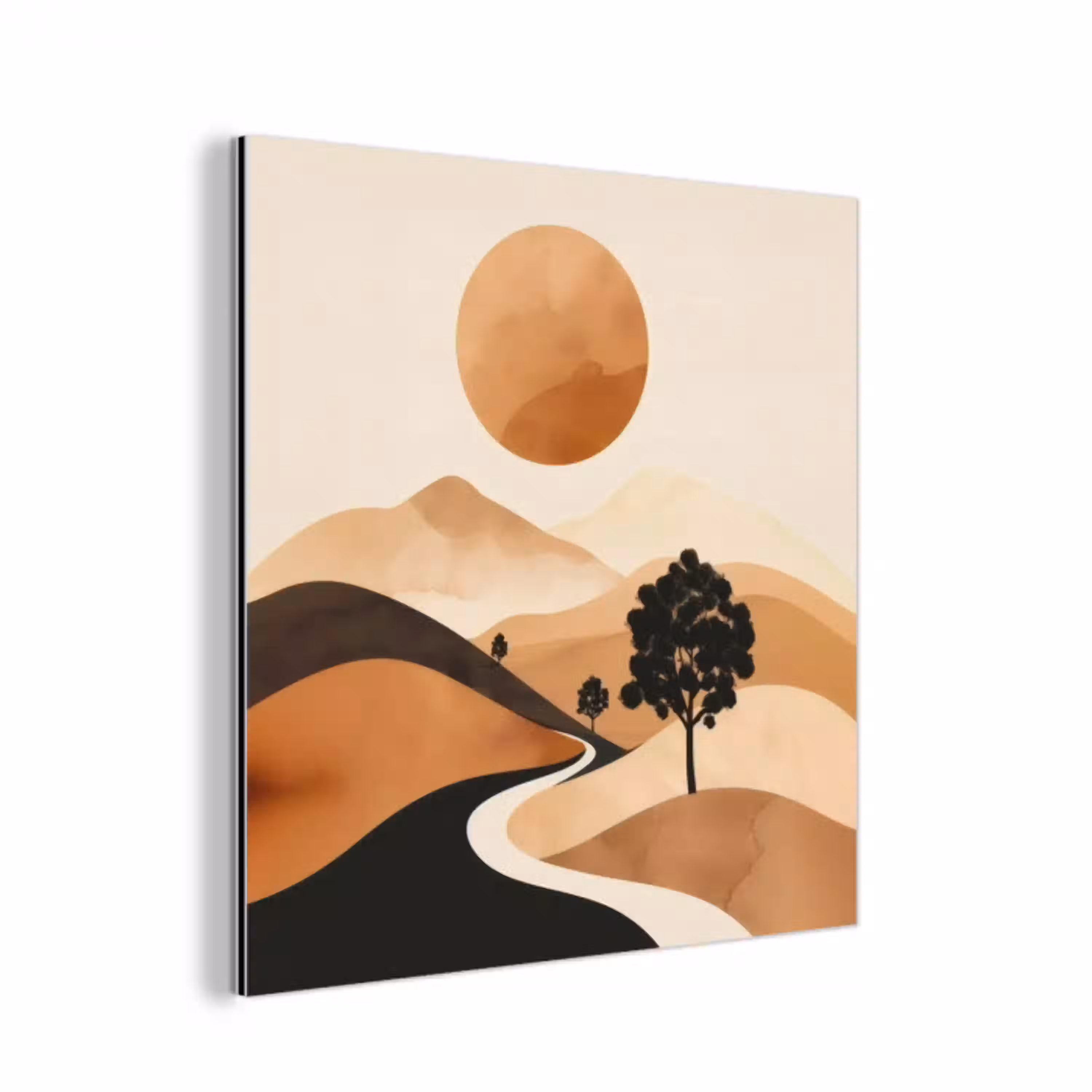Zon - Heuvels - Boom - Abstract aluminium wit klein -3d