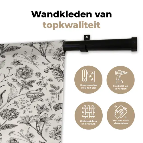Classic - Black - White - Floral Wandkleed katoen klein 269 -sfeer2
