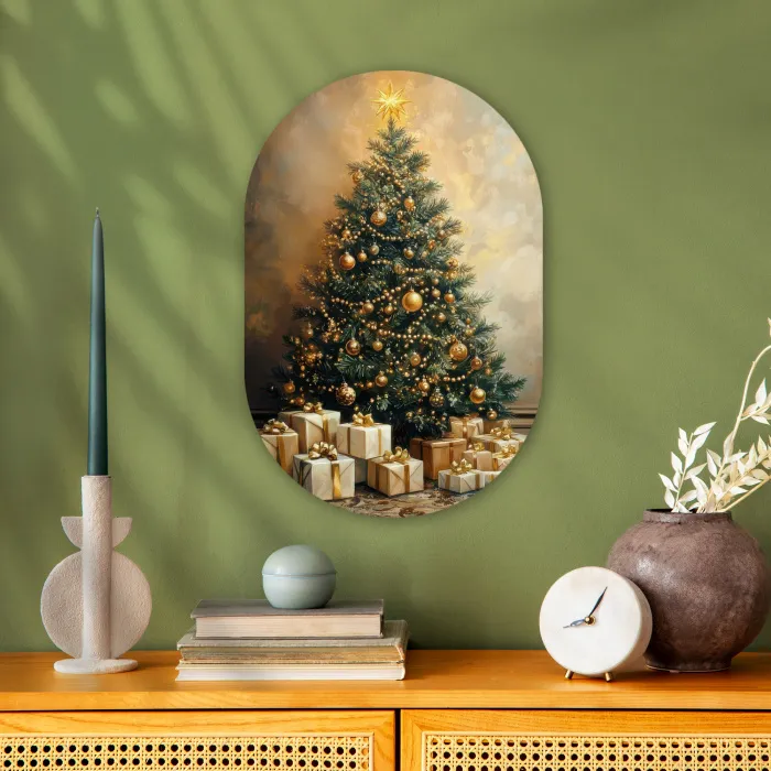 Kerstboom - Cadeaus - Goud Wandcirkel Ovaal Forex klein -sfeer2