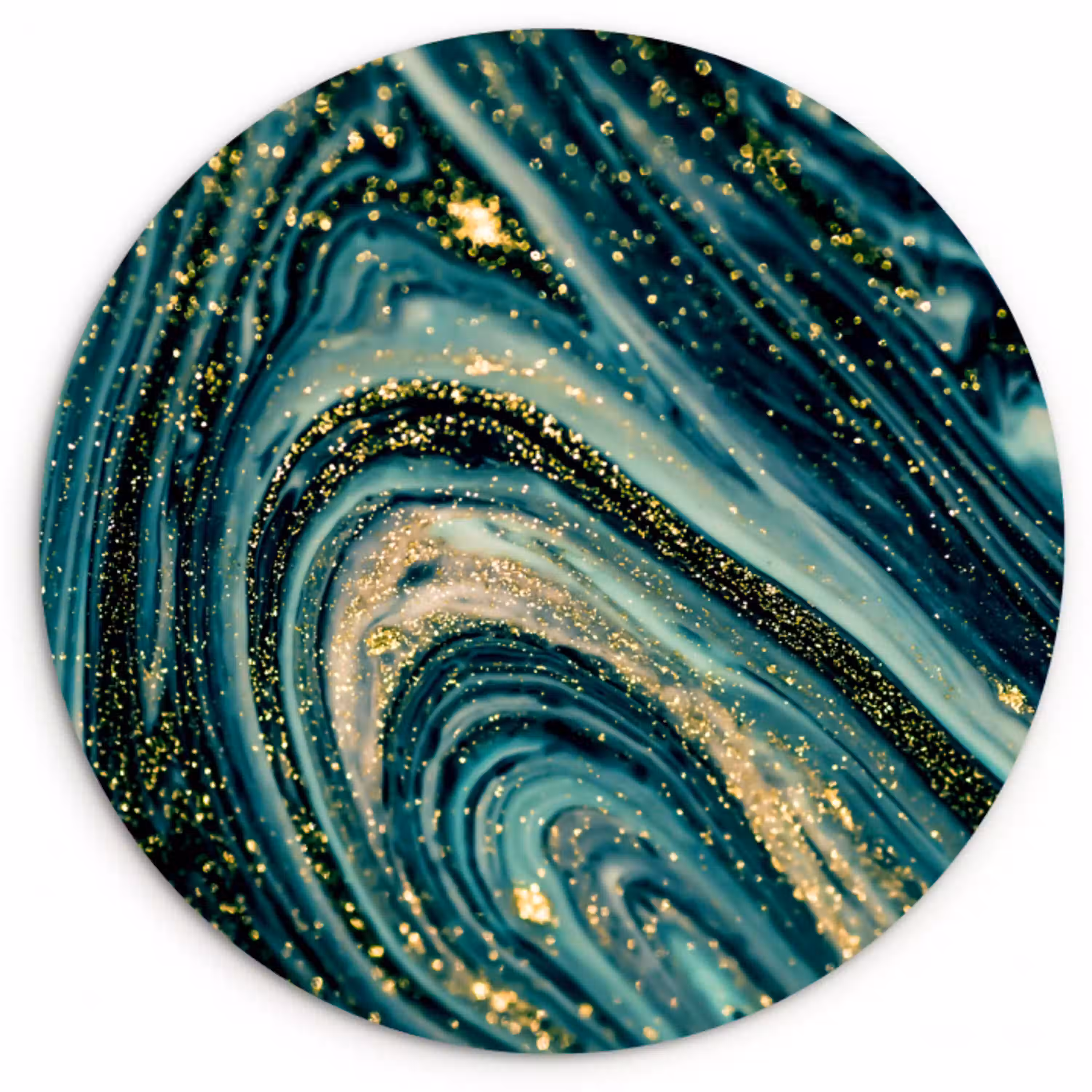 Marmerlook - Luxe - Goud - Turquoise - Glitter Wandcirkel kunststof plaat 5mm dik klein -3d