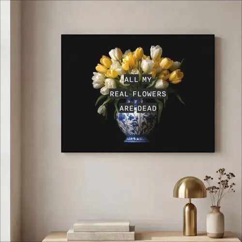 Quotes - Bloem - Tulp - Geel Textielframe zwart klein -sfeer2