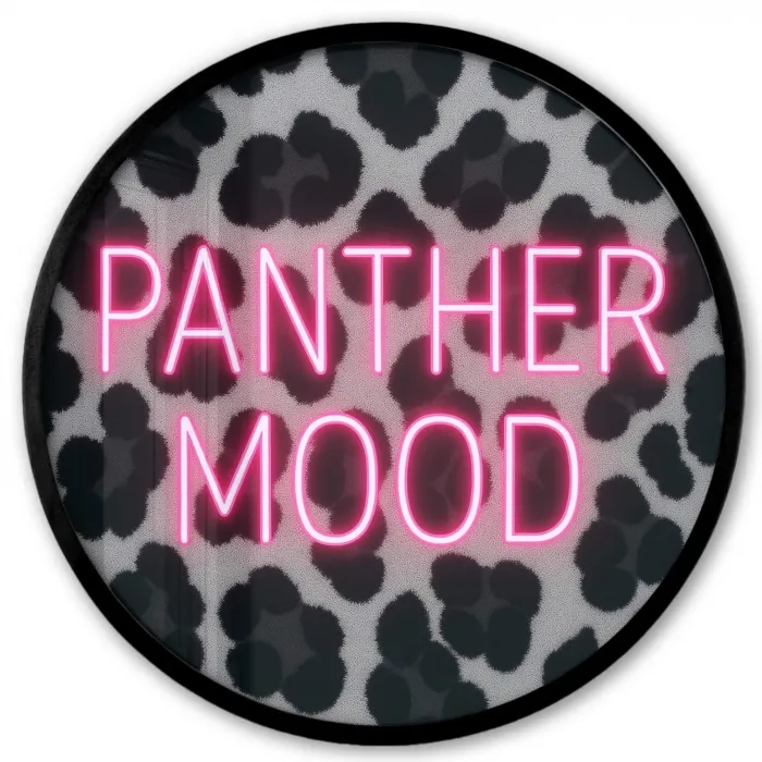 Panterprint - Zwart - Neonletters - Roze Fotolijst rond zonder passe partout klein -3d
