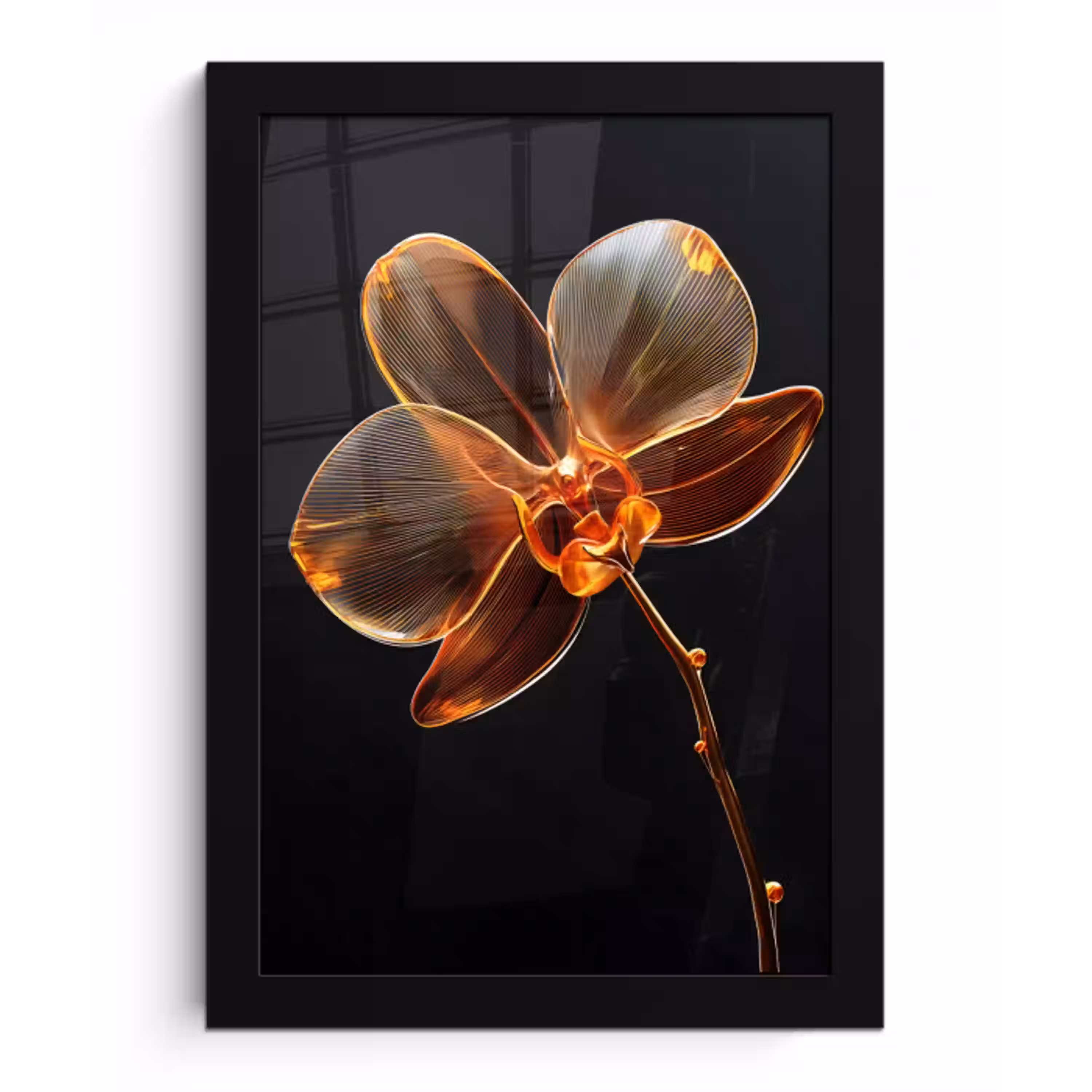 Orchidee - Doorzichtig - Bloem fotolijst zwart zonder passe partout klein -3d