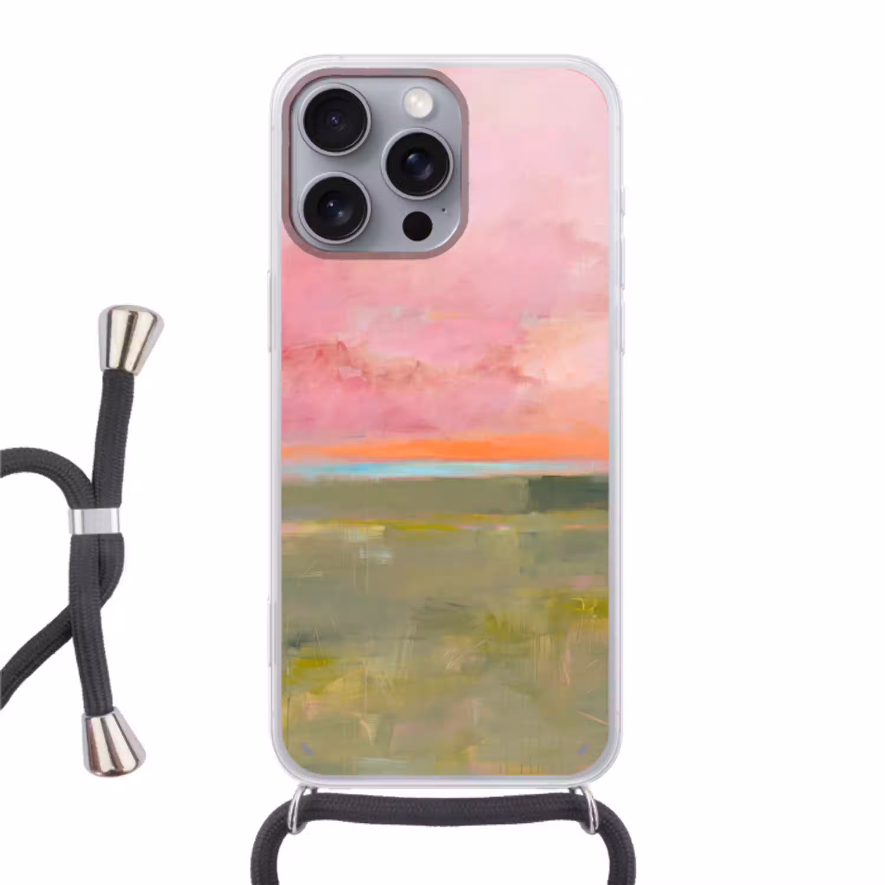 Abstract - Landschap - Modern - Roze - Oranje Hoesje iPhone 16 Pro Max met koord klein -3d