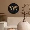 Wereldkaart - Beige - Zwart Wandcirkel kunststof plaat 5mm dik klein -sfeer1