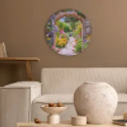 Doorkijk - Bloemen - Pad - Natuur Akoestische PET Vilt - Rond klein -sfeer1